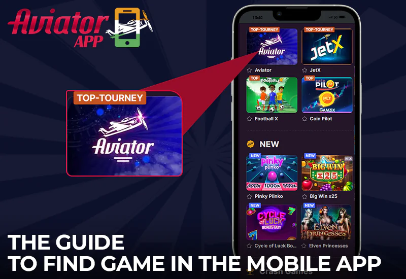 Instructions for finding Aviator in the Batery mobile app